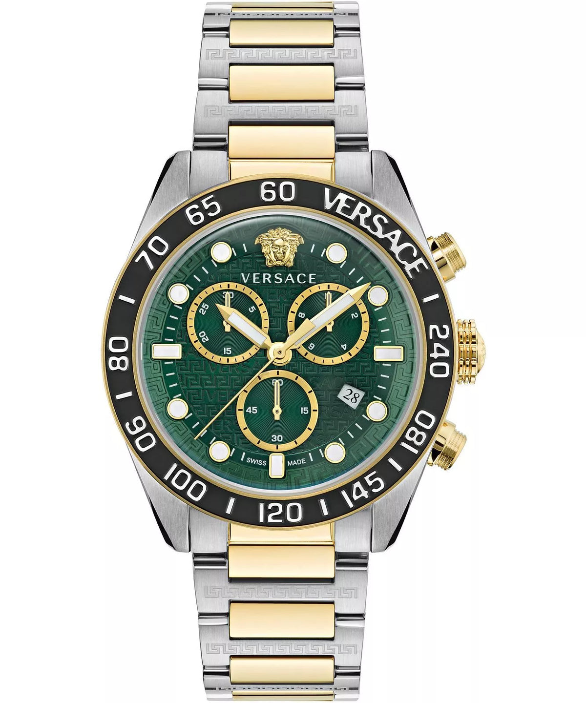 Versace Greca Dome Chrono Two-Tone Green Dial Swiss Movt Watch - VE6K00423