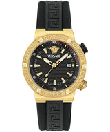 Versace Greca Logo DIVER Black Dial Black Strap Swiss Movt Gold Watch - VE8G00324