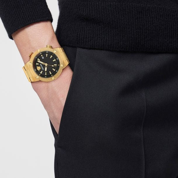 Versace Greca Logo Quartz Black Dial Gold Steel Strap Watch for Men - VE8G00624 VE8G00624 - Image 5