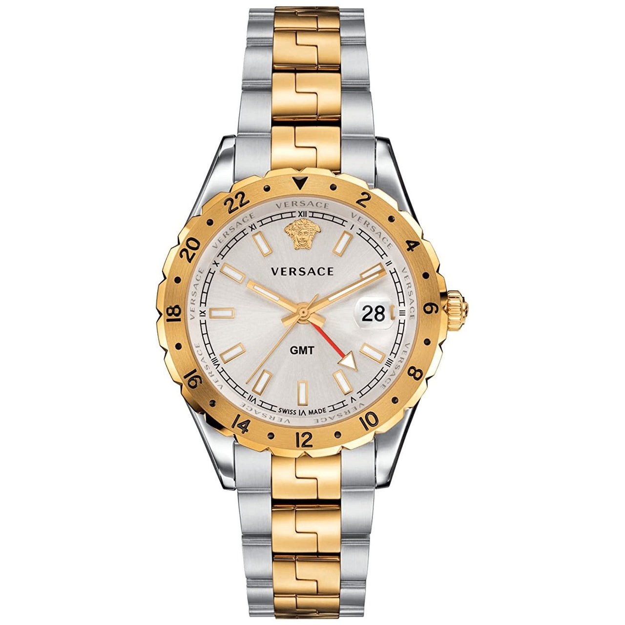 Versace Hellenyium two-tone GMT men's watch with gold and silver stainless steel bracelet and white dial