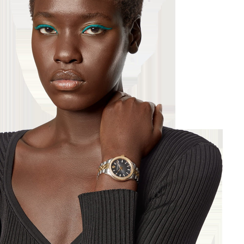 Versace Hellenyium grey dial watch on wrist
