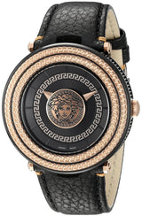 Versace V-Metal Icon Round Black Leather Strap Men's Watch - VQL030015