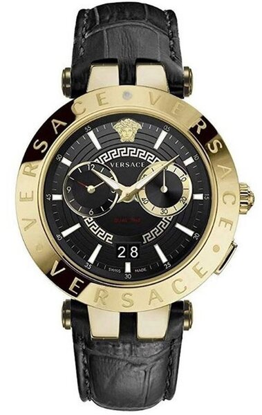 Versace V-Race Black Leather Strap Men's Watch  VEBV00119 - The Watches Men & CO