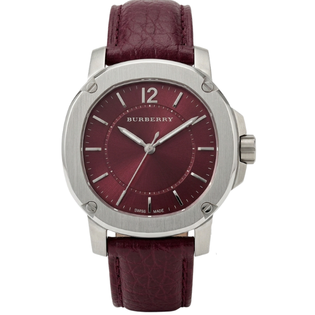 Burberry The Britain Brushed Case Magenta Burgundy Dial Burgundy Leather BBY1715