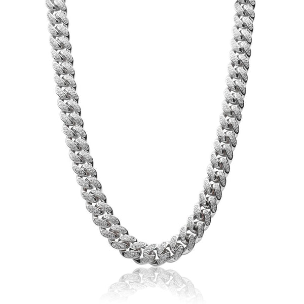 Big Daddy 12mm Silver & Diamond Cuban Link Chain