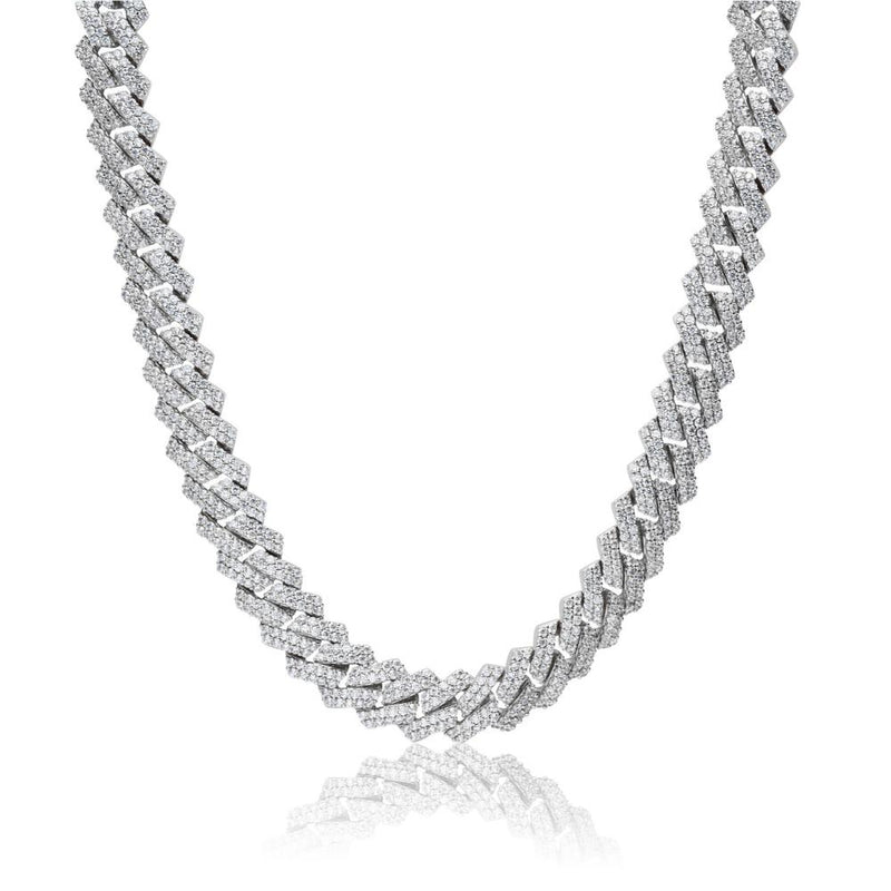 Big Daddy 12mm Silver & Diamond Prong Link Chain