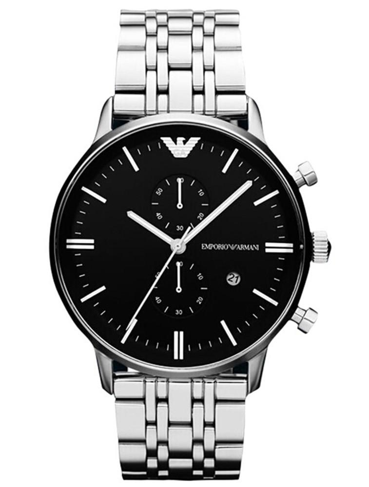 Emporio Armani Chronograph Black Dial Stainless Steel Men's Watch#AR80009 - Watches of Australia