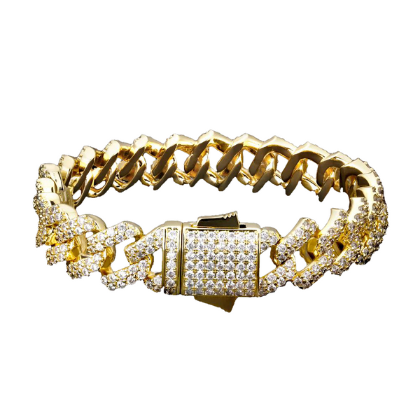 Big Daddy 12mm Iced Out Gold Prong Cuban Bracelet