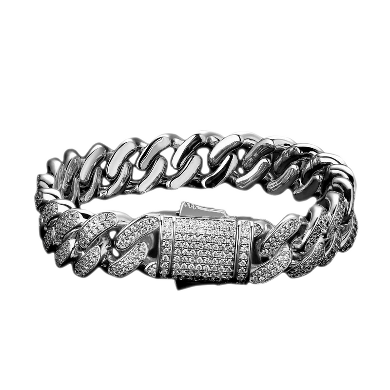 Big Daddy 12mm Iced Out Silver Cuban Bracelet