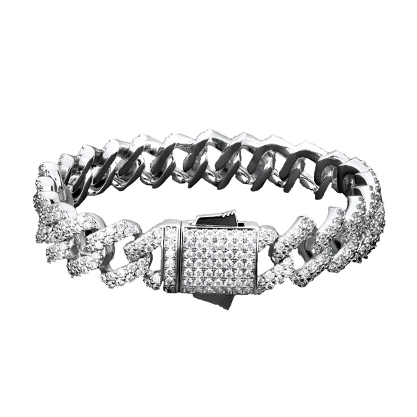 Big Daddy 12mm Iced Out Silver Cuban Prong Bracelet