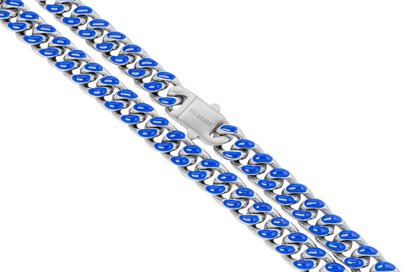 Big Daddy 9MM Enamel Blue Steel Cuban Chain