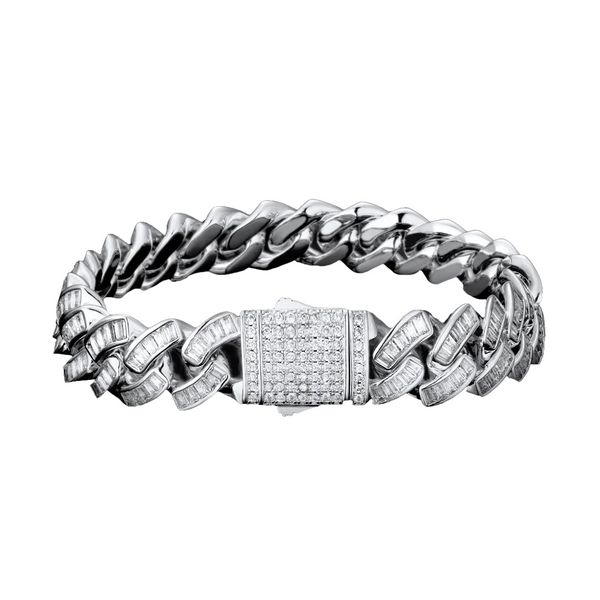 Big Daddy 12mm Iced Out Silver Cuban Baguette Bracelet