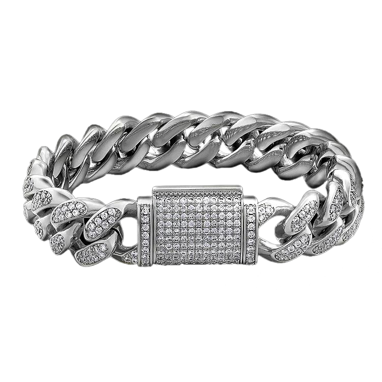 Big Daddy 12mm Iced Out Silver Cuban Bracelet