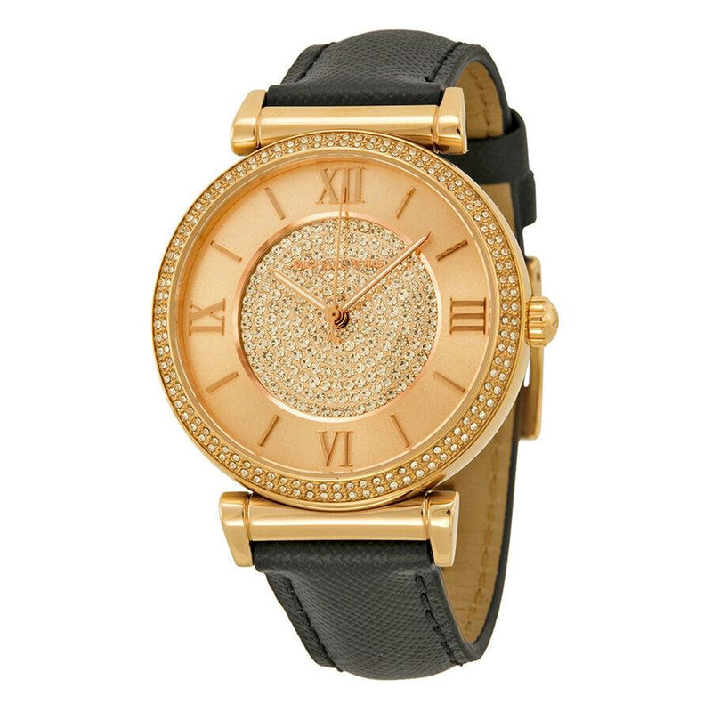 Michael Kors Catlin  Rose Crystal-set Black Leather Ladies Watch MK2376 - Watches of Australia